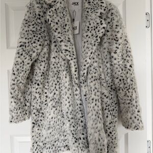 BB Dakota Faux Fur Spotted Teddy Coat in White and Black
